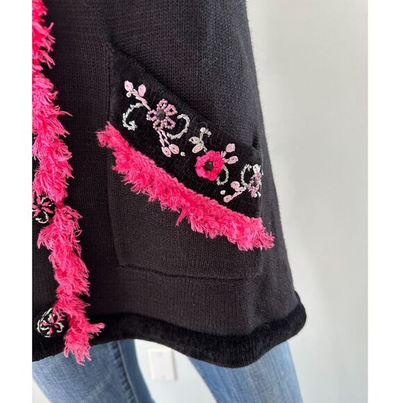 Vintage Storybook Knits Western Beauty Black and Pink Embroidered Sweater size M - Picture 10 of 13
